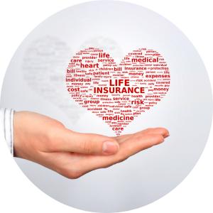 Hand Holding Red Heart Graphic with Life Insurance Text in the Center